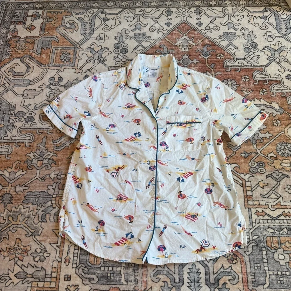 Lands’ End Cotton Beach Print Button Down Shirt – Size XS (2-4) - Picture 2 of 6